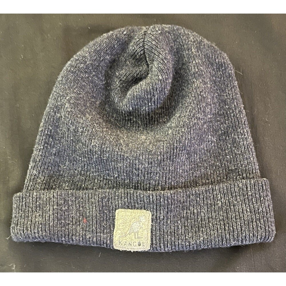 Vintage Kangol Beanie Hat Gray Charcoal Knit Cuffed Made in Great Britain OSFM